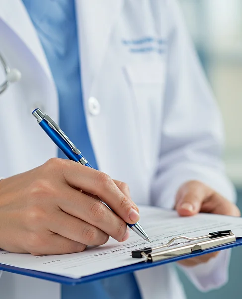Руки врача пишут на бумаге