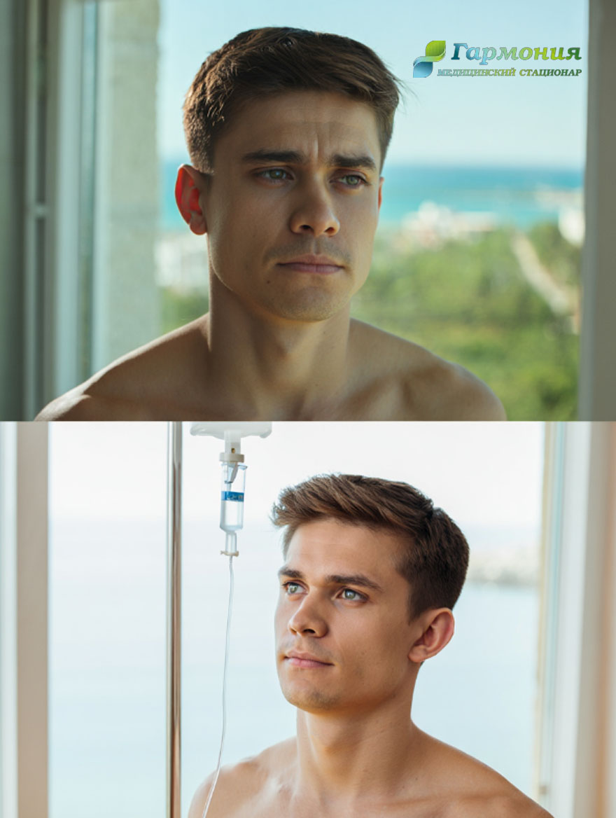 Мужчина до и после капельницы для иммунитета